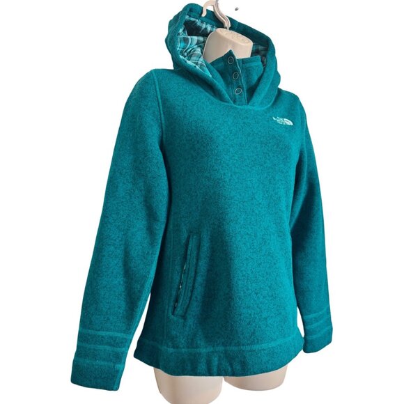The North Face Crescent Fleece Hoodie Size Medium Pockets Snap High Neck EUC - Picture 10 of 11